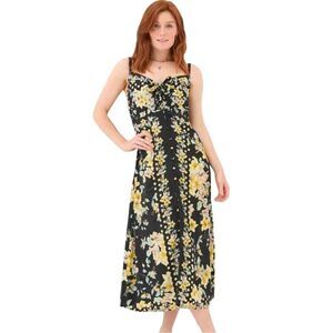 FatFace Phoebe Citrus Dress Size 10 Midi Floral Black